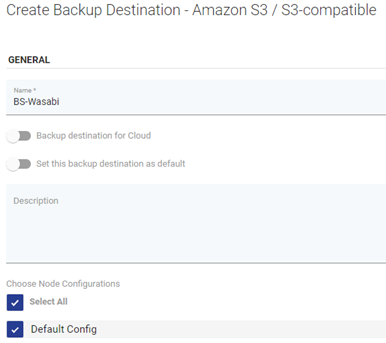 Wasabi destination node config