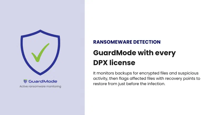 GuardMode ransomware detection included with every DPX license