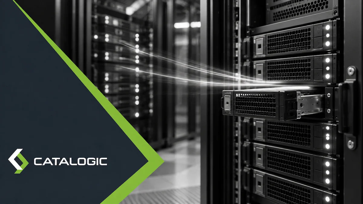 Replacement server sliding into a data center rack, representing Catalogic DPX Bare Metal Recovery